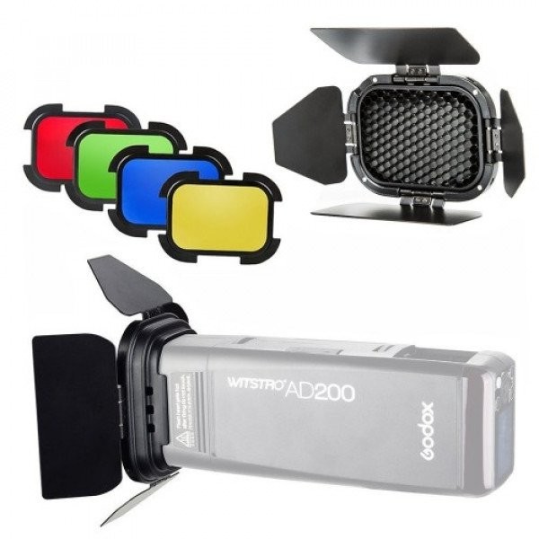 Godox BD-07: шторки, стільники, кольорові гелі для спалаху AD200