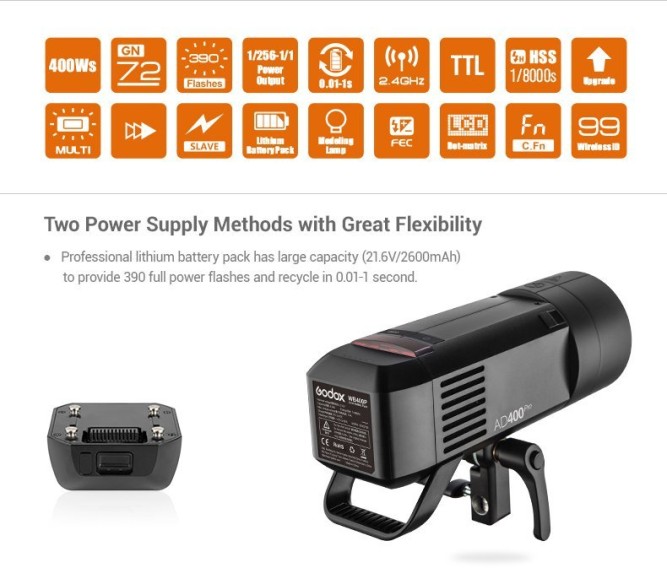 Акумуляторний спалах Godox AD400Pro