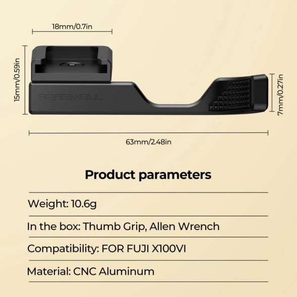 Дополнительный хват под большой палец Freewell для Fujifilm X100VI (Black)