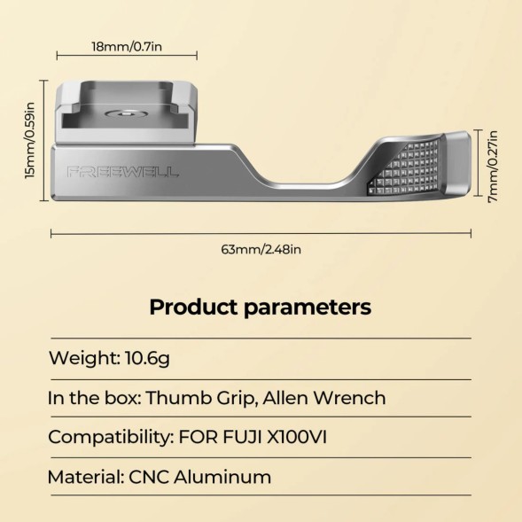 Дополнительный хват под большой палец Freewell для Fujifilm X100VI (Silver)